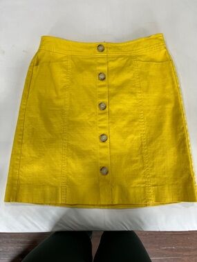 LOFT Bright Yellow Button-Front Mini Skirt